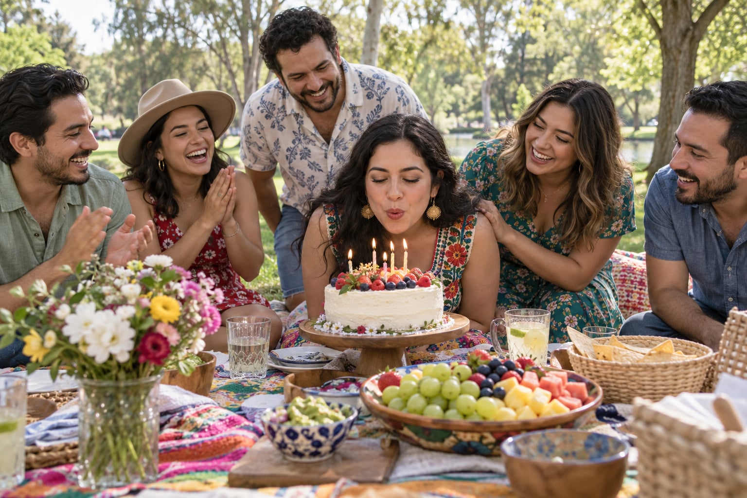 Escena ilustrativa de amigos celebrando un cumpleaños